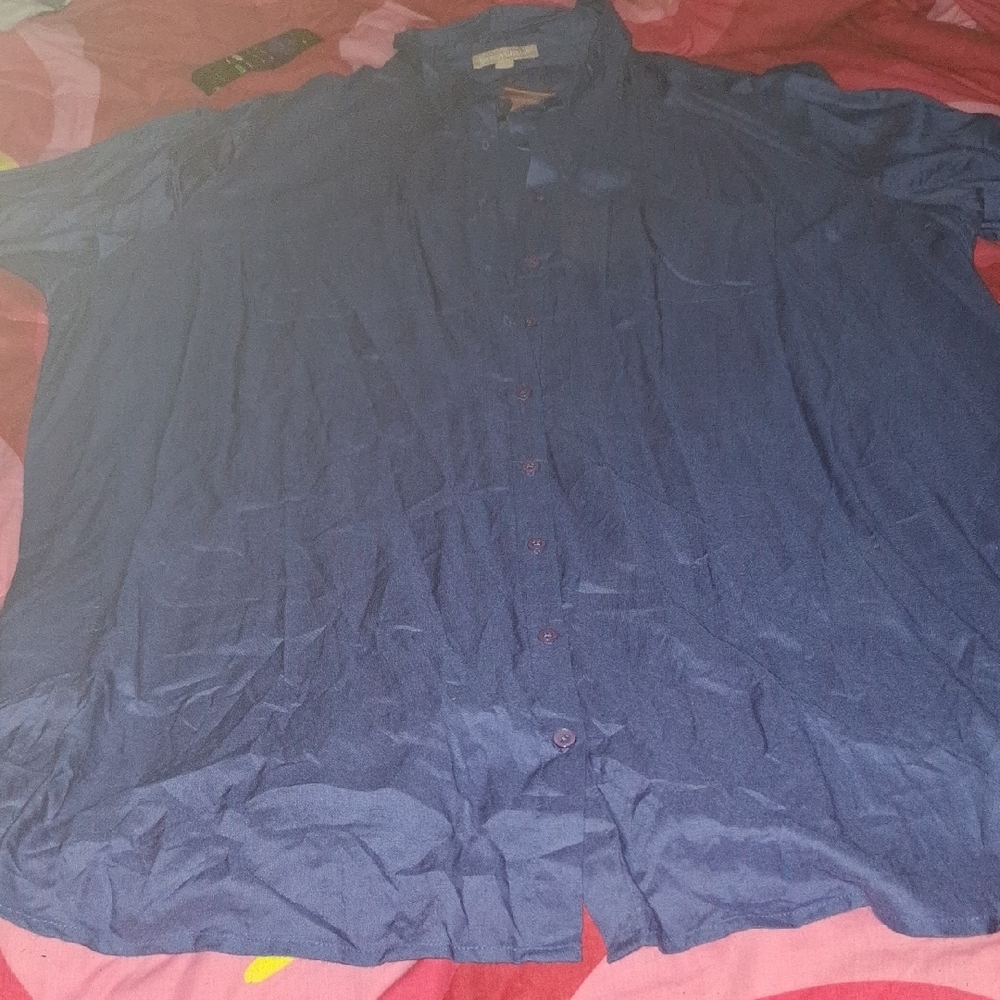 Woman Within Casual Blue Button Down Shirt